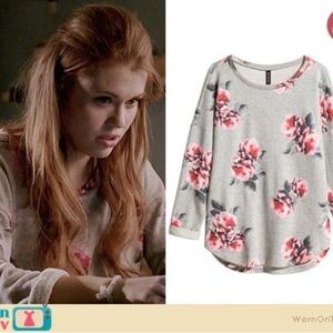 Divided Gray Floral Top with Pink Accents